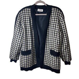 Lilli Ann Vintage Womens Jacket Size Large Black Knit Collections Houndstooth